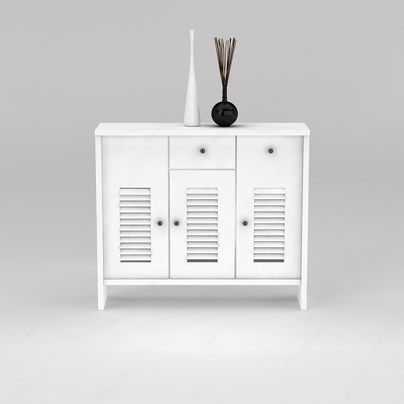 现代白色实木玄关鞋柜3D模型
