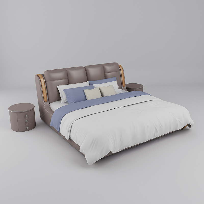 现代软包双人床3D模型
