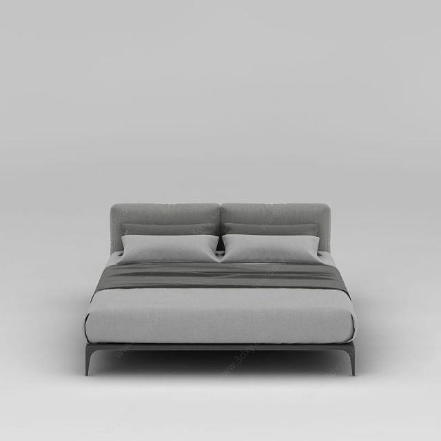 现代灰色布艺双人床3D模型