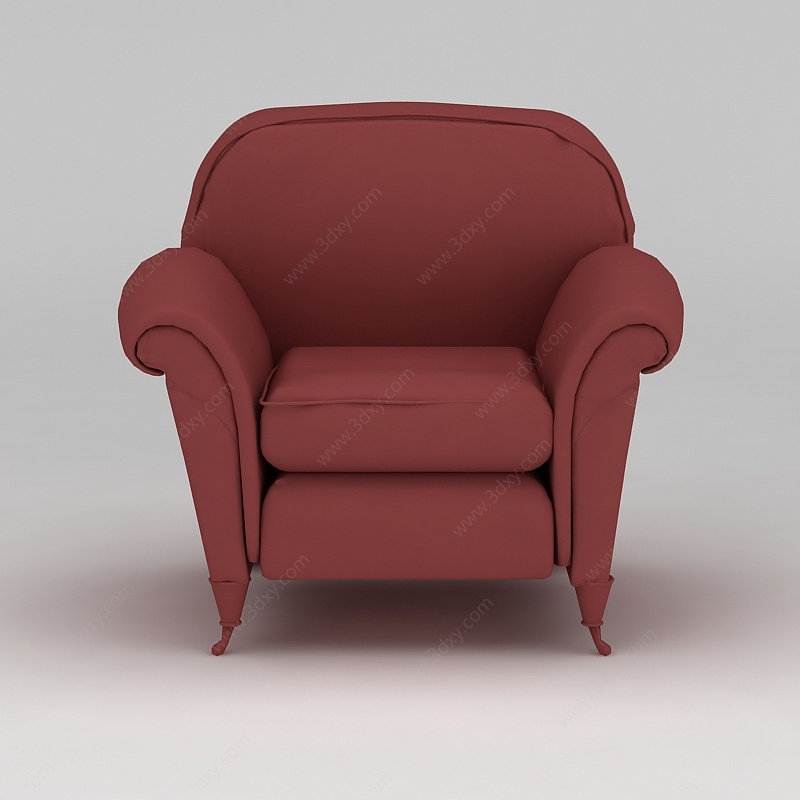 欧式红色布艺沙发椅3D模型
