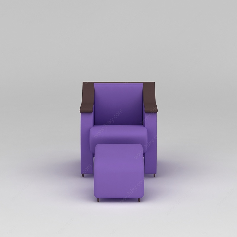 欧式紫色布艺沙发脚凳组合3D模型
