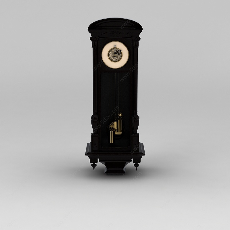 现代黑色实木钟表摆钟3D模型