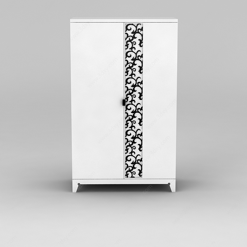 现代白色印花衣柜衣橱3D模型