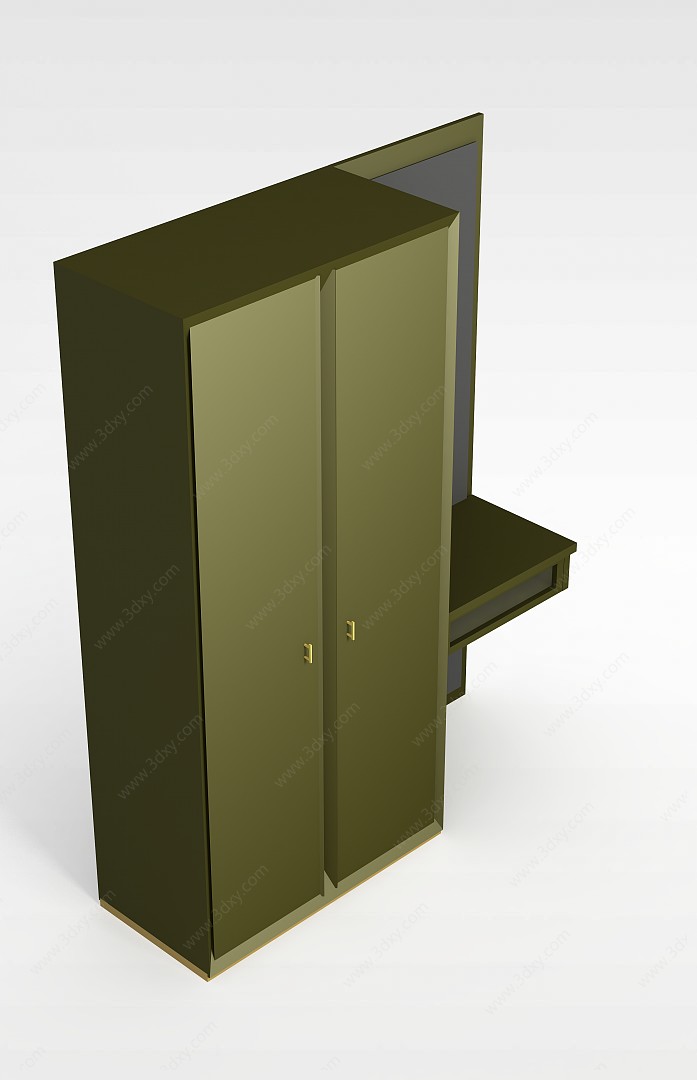 现代军绿色衣柜衣橱3D模型