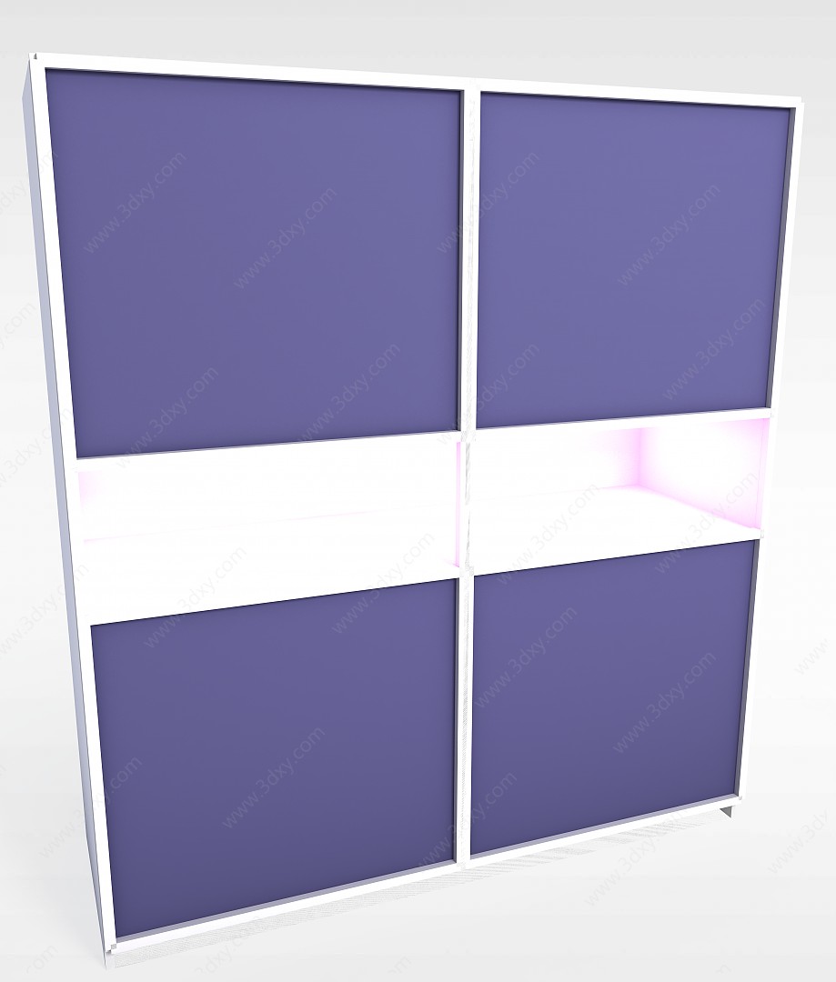 现代紫色拼色衣柜衣橱3D模型