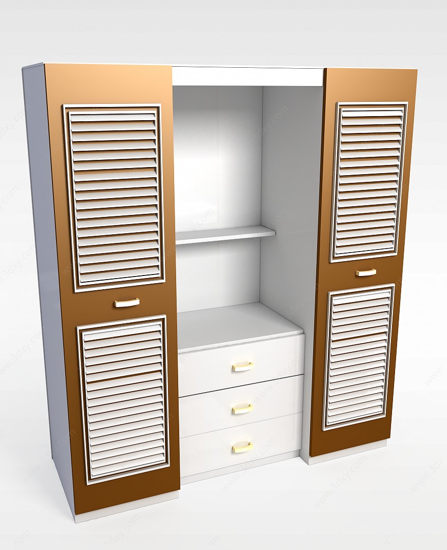 现代实木拼色衣柜衣橱3D模型