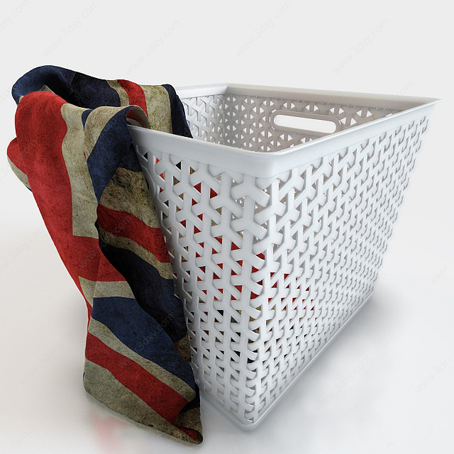 现代白色编织篓脏衣篮3D模型