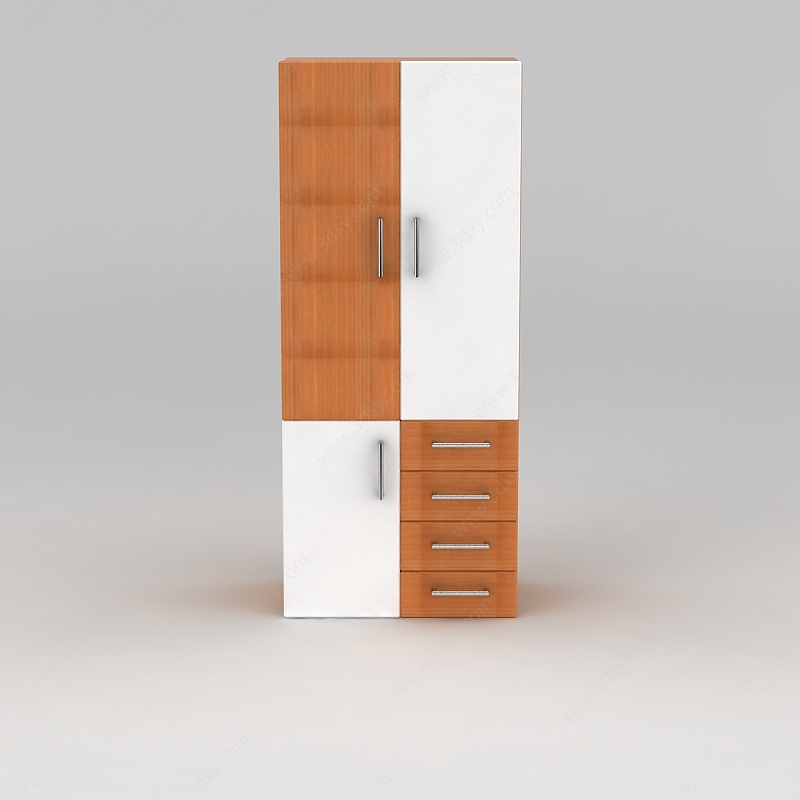 现代拼色实木衣柜衣橱3D模型