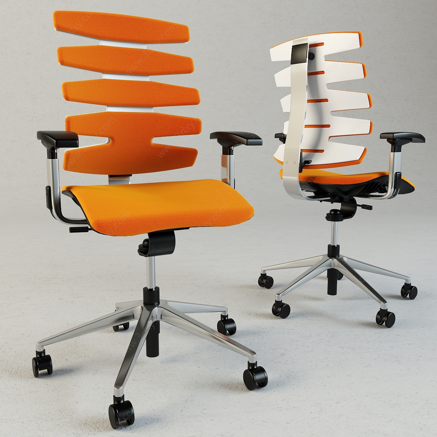现代橙色办公椅3D模型