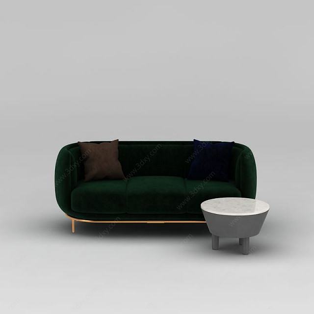 时尚墨绿色布艺沙发3D模型