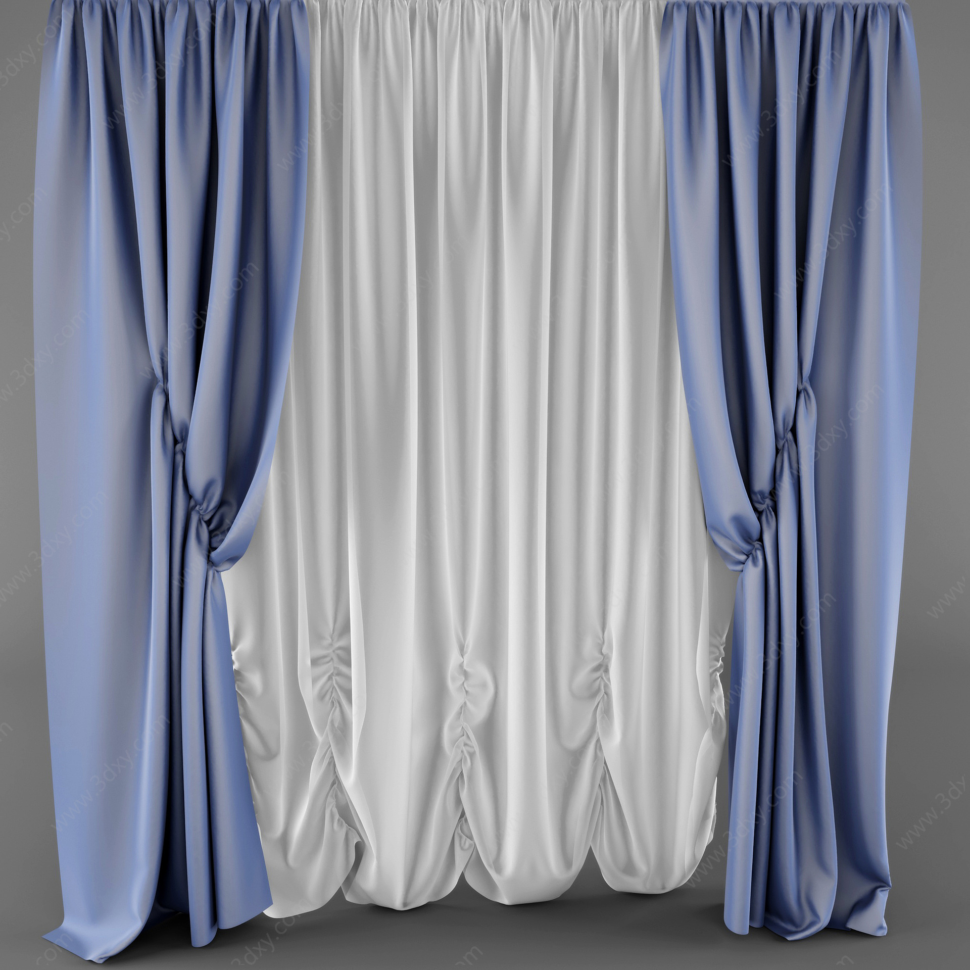 时尚蓝色布艺窗帘3D模型
