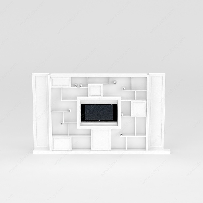 现代大型白色边柜酒柜3D模型