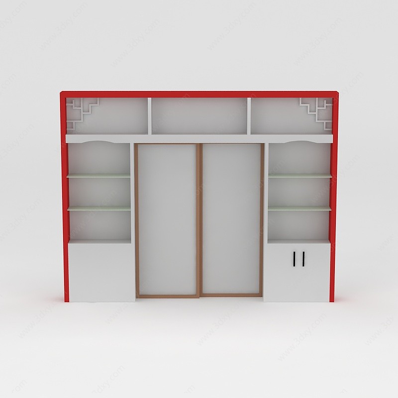 现代红白拼色储物柜3D模型