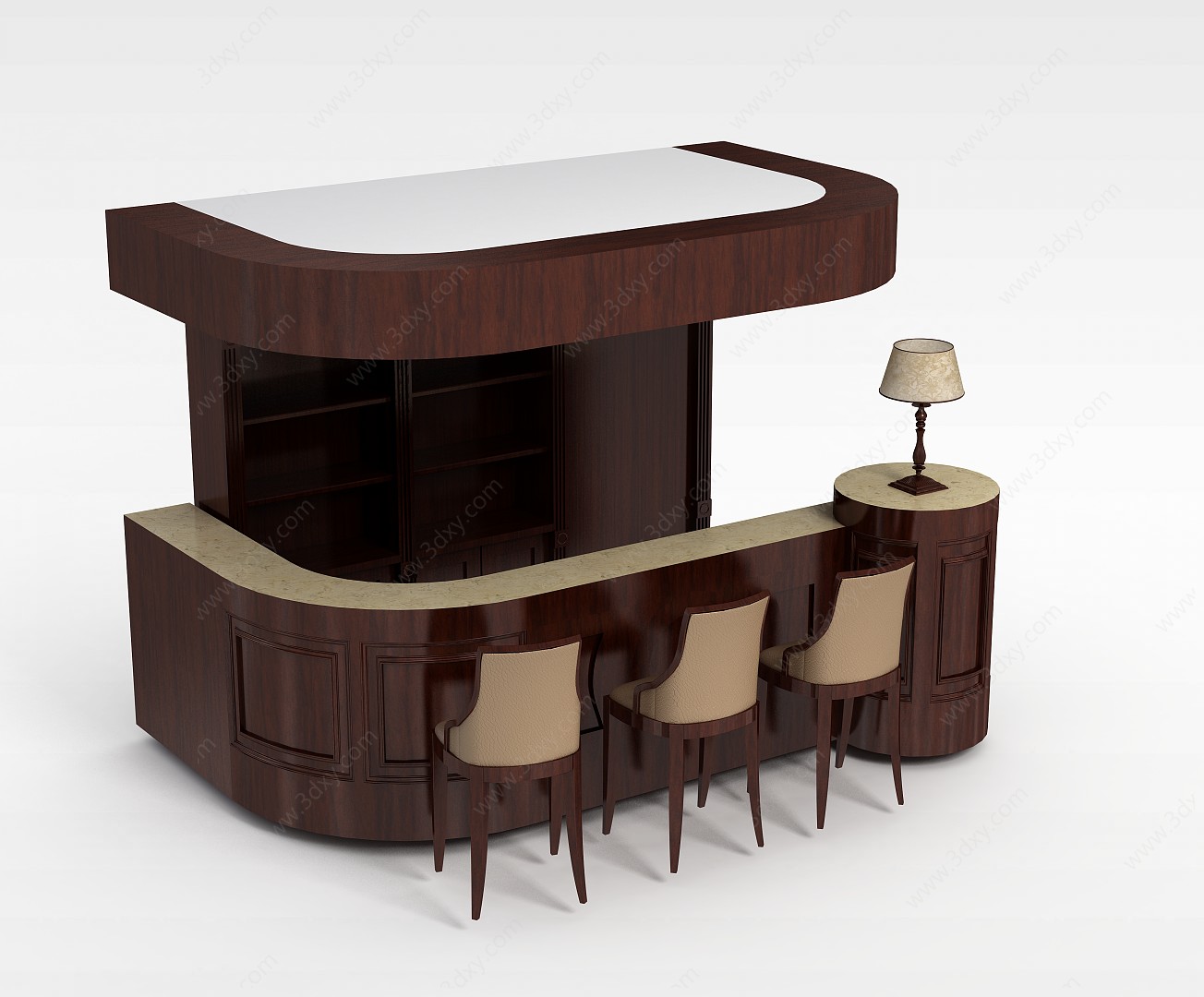 现代实木吧台吧椅酒柜3D模型
