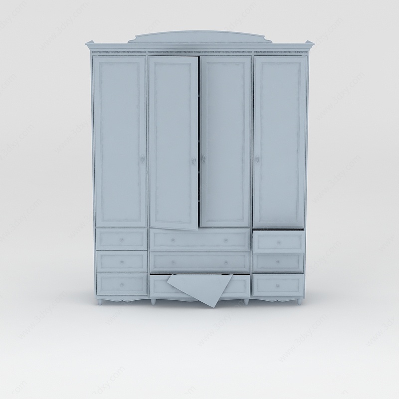 现代蓝色四开门衣柜3D模型
