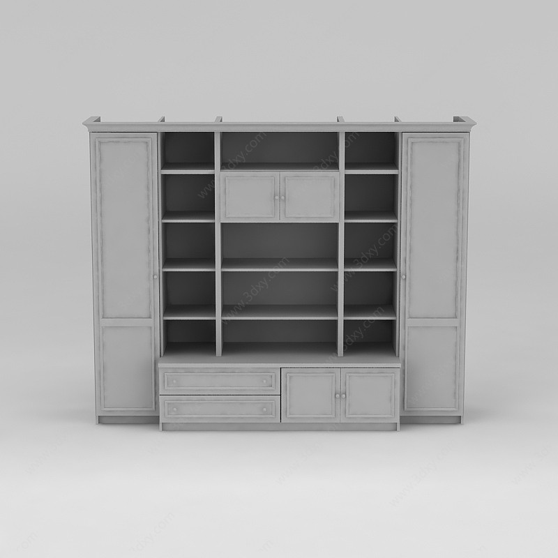 现代大型灰色酒柜储物柜3D模型