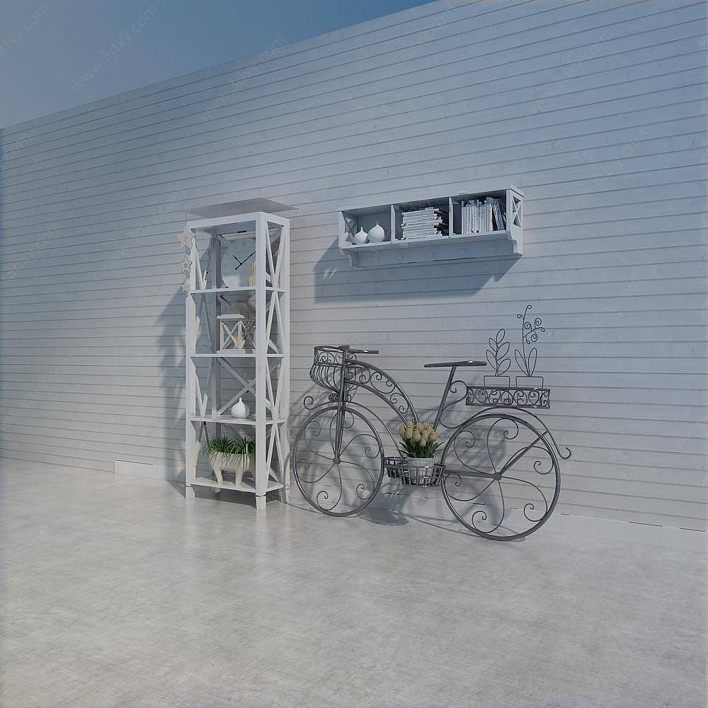 现代白色储物架墙架3D模型