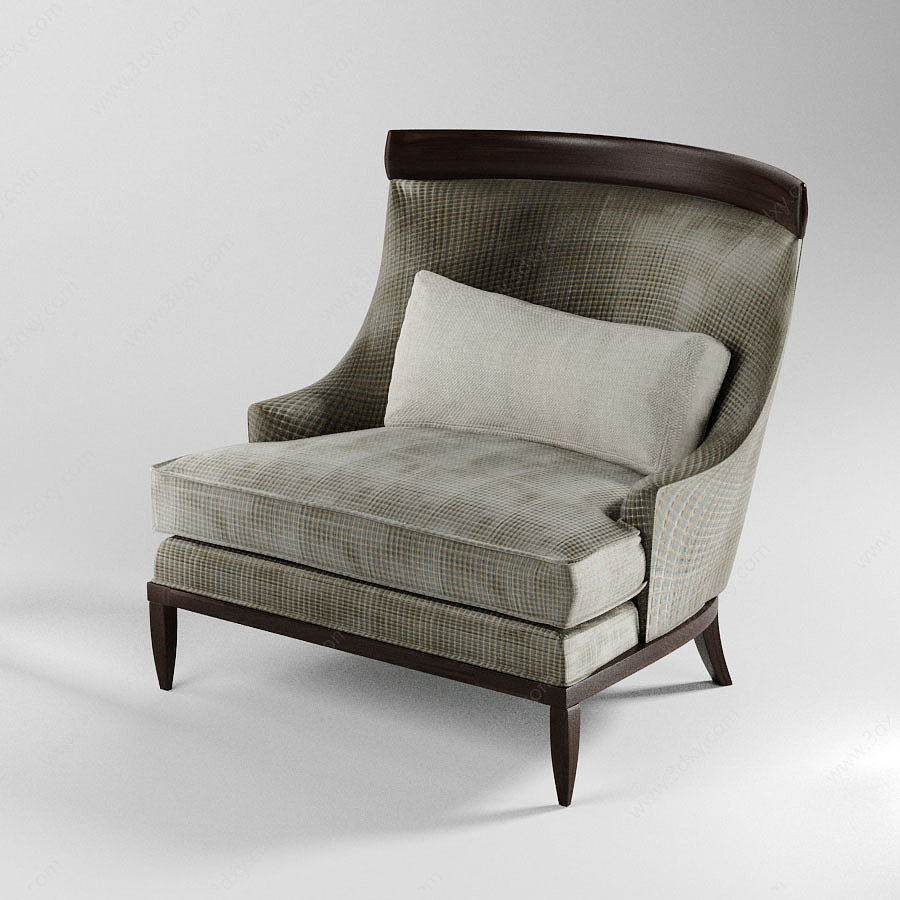 现代灰色布艺休闲沙发椅3D模型
