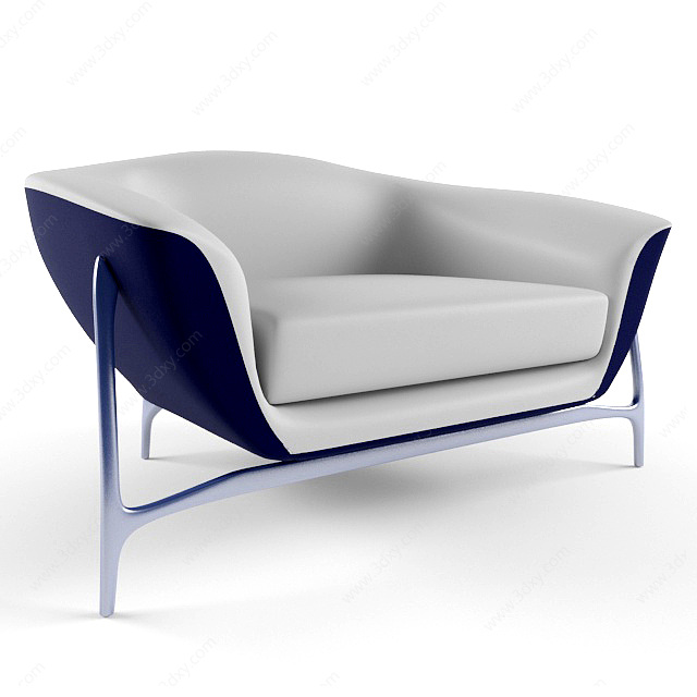 时尚蓝白拼色休闲沙发椅3D模型