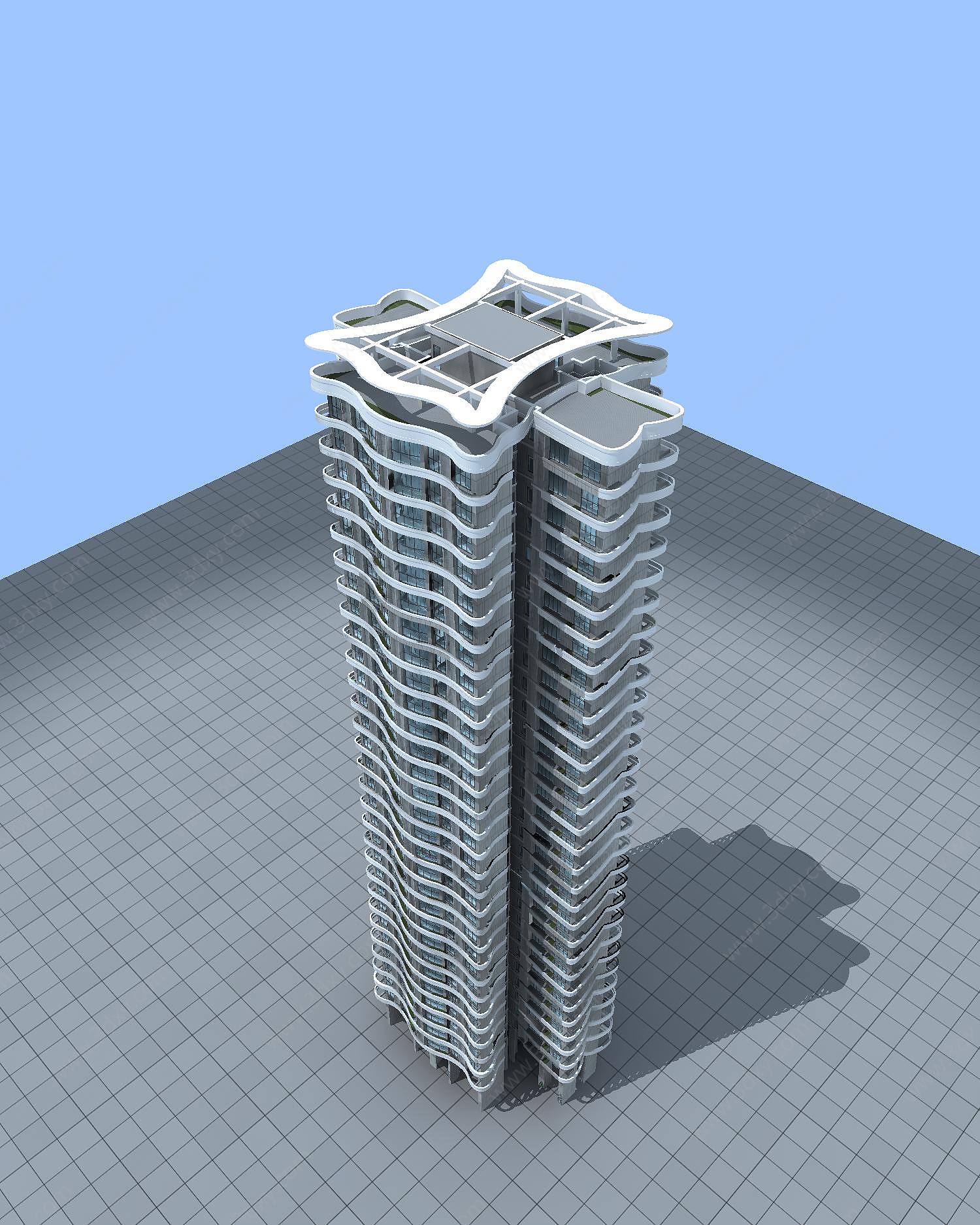 现代住宅大楼3D模型