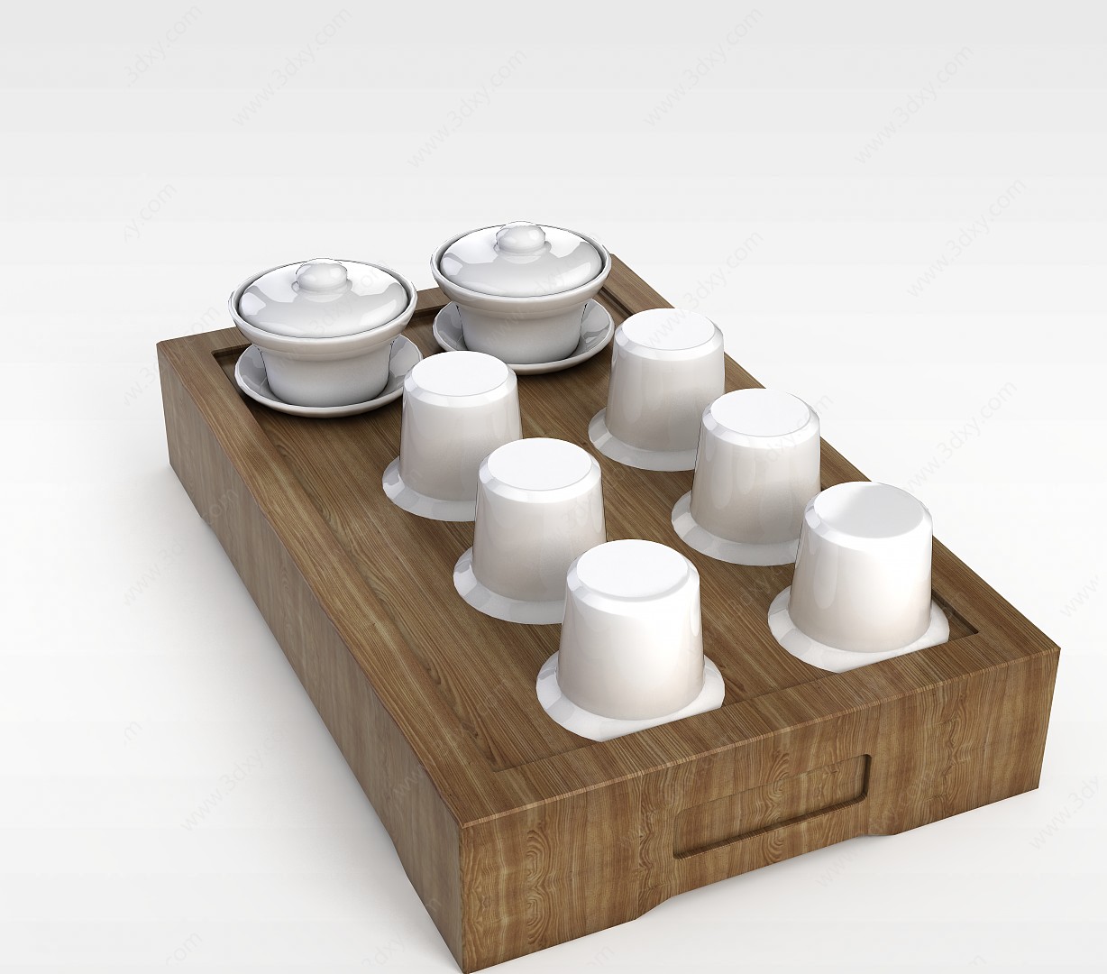 中式白色茶杯套装3D模型