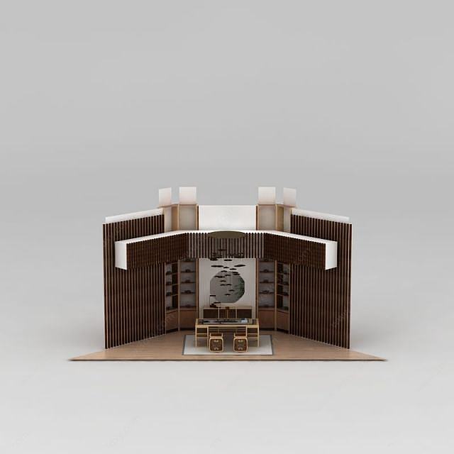 新中式书房家具组合3D模型