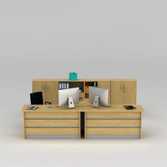 实木简约办公桌3D模型