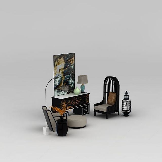 现代简约时尚沙发边柜组合3D模型