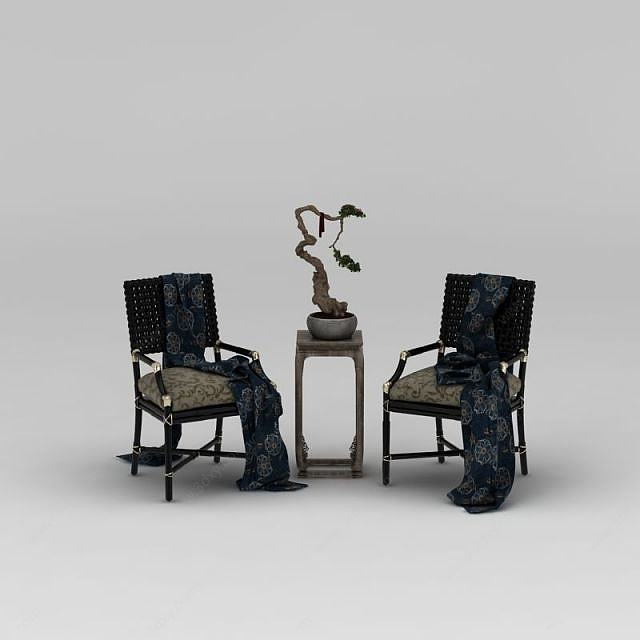 中式精品椅子边几组合3D模型