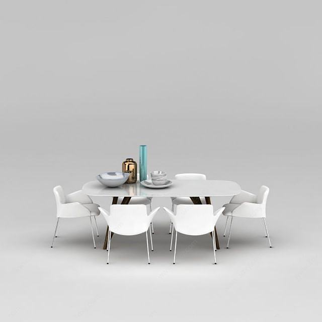 现代时尚白色餐桌椅组合3D模型