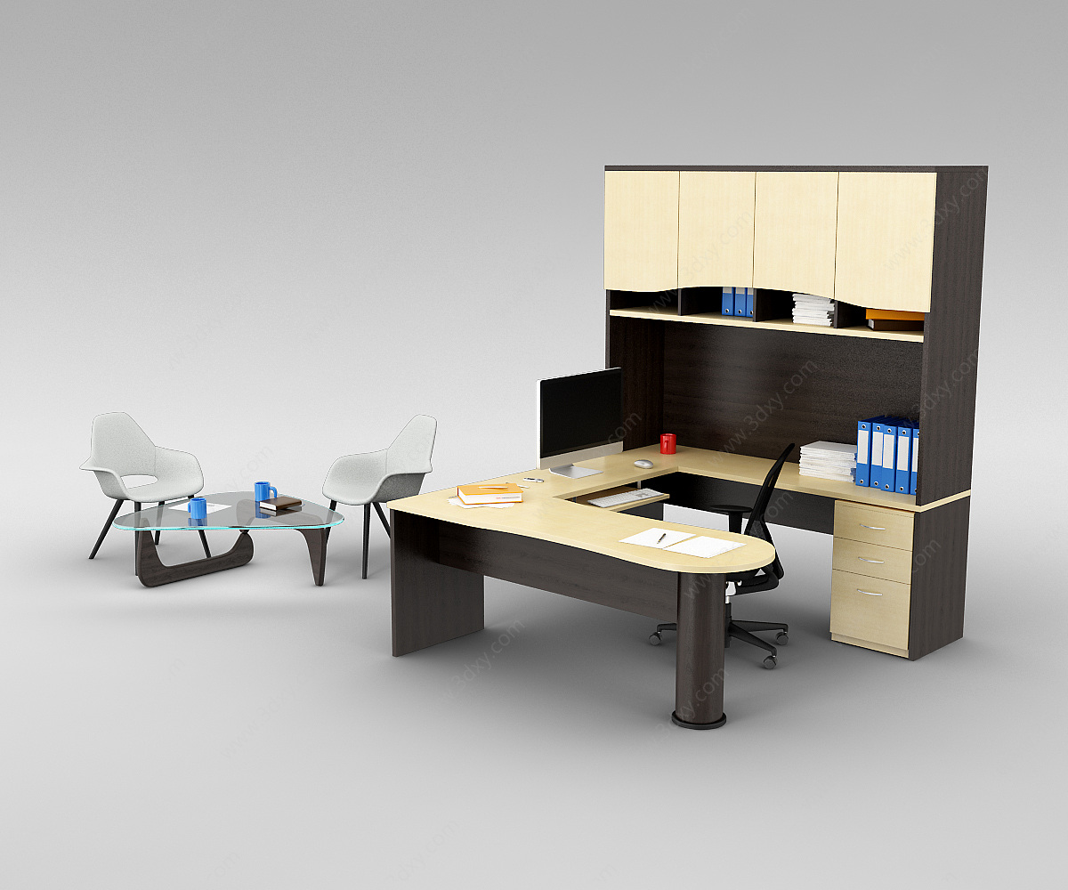现代办公室桌椅家具组合3D模型
