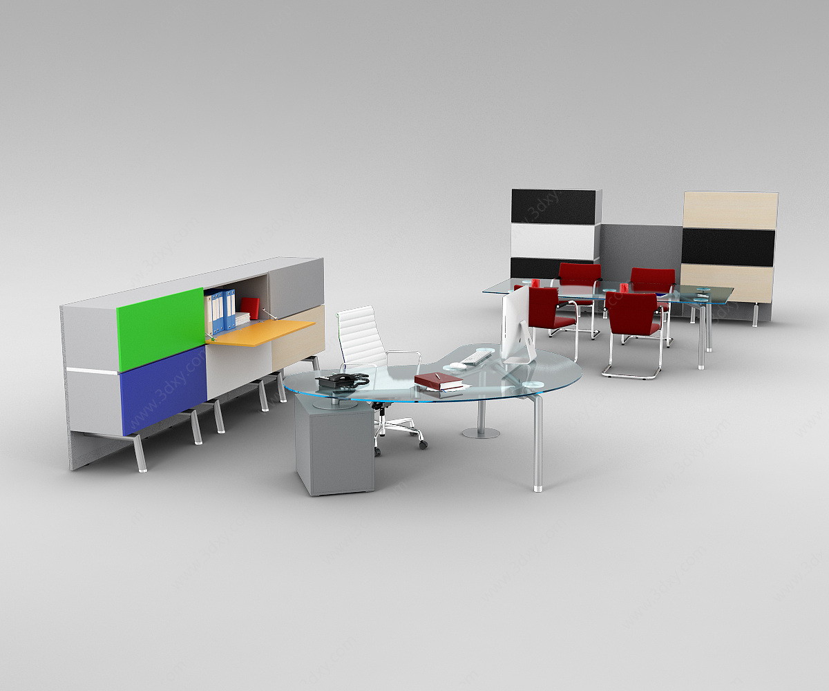 现代时尚办公室桌椅家具3D模型
