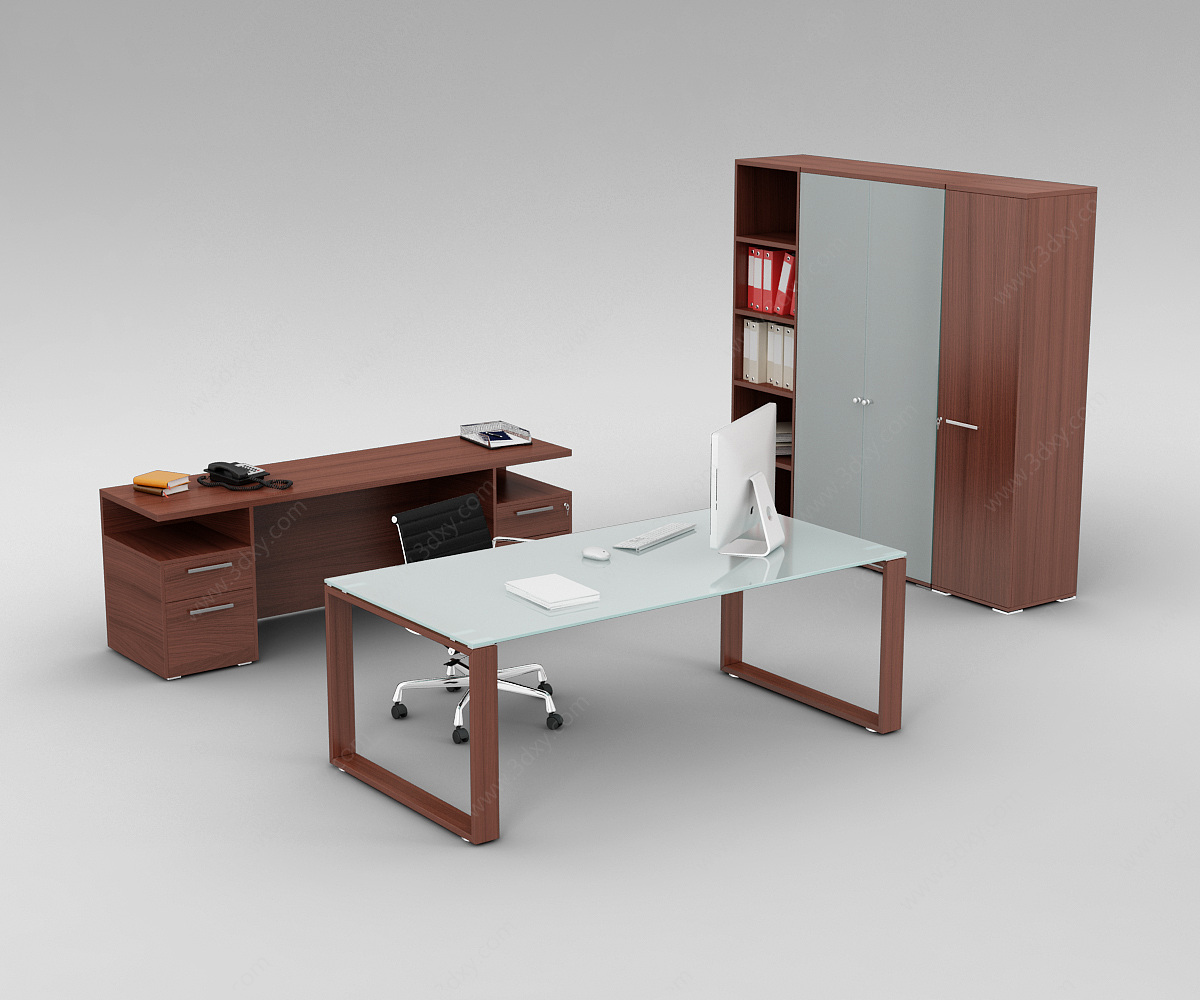 精品时尚办公室桌椅家具组合3D模型