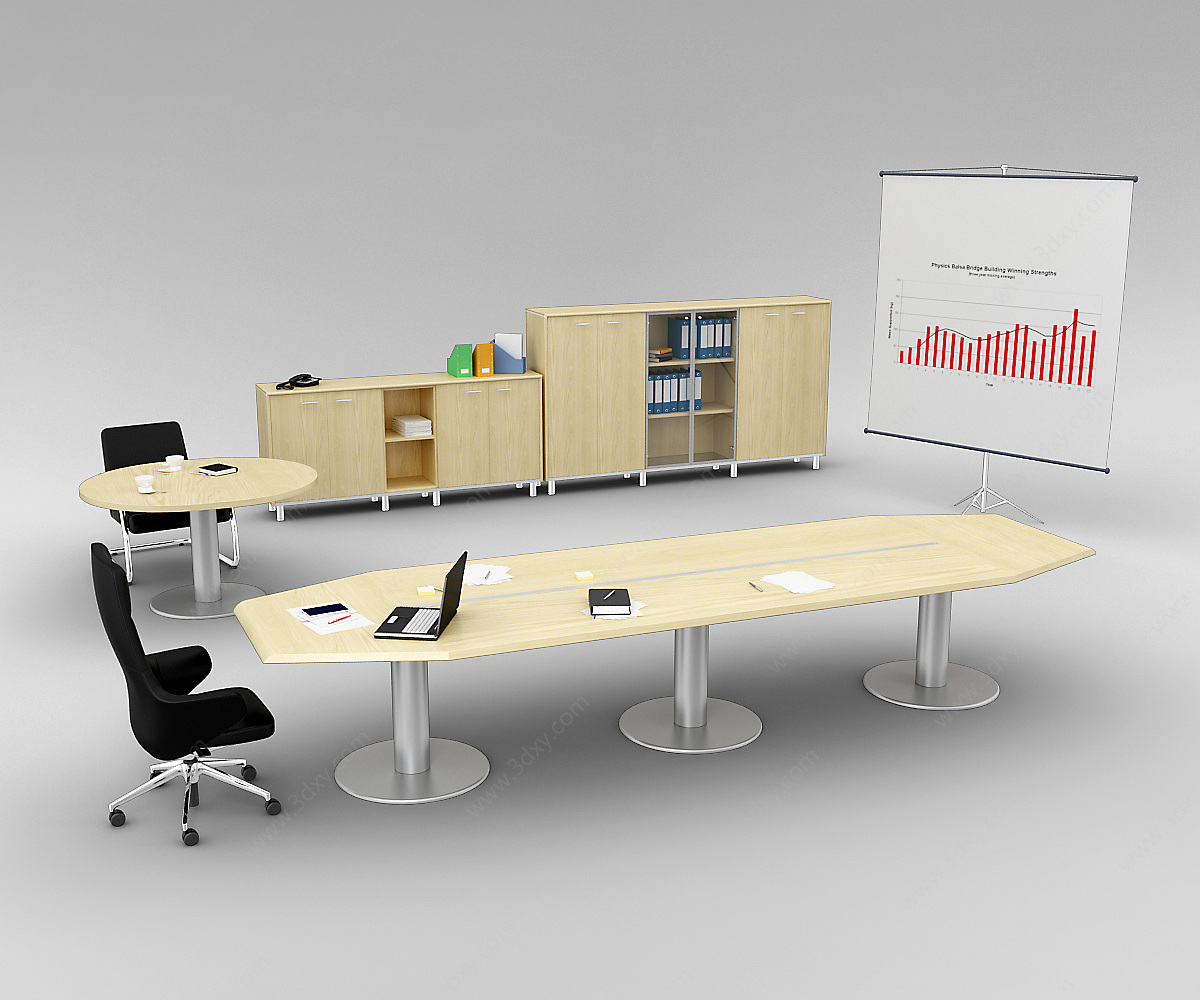 会议室桌椅家具组合3D模型