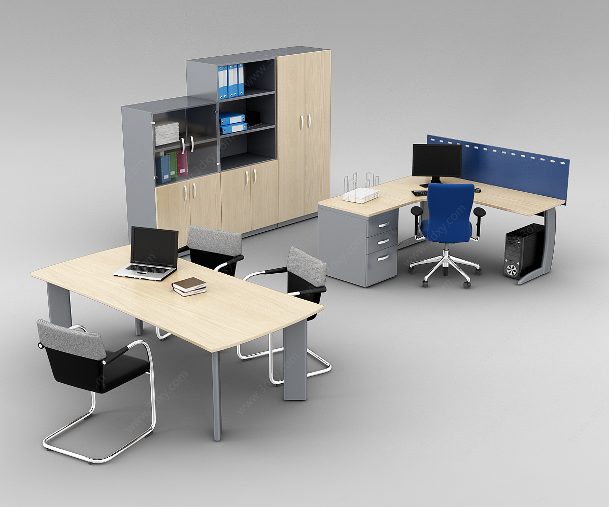 现代公司办公桌椅组合3D模型