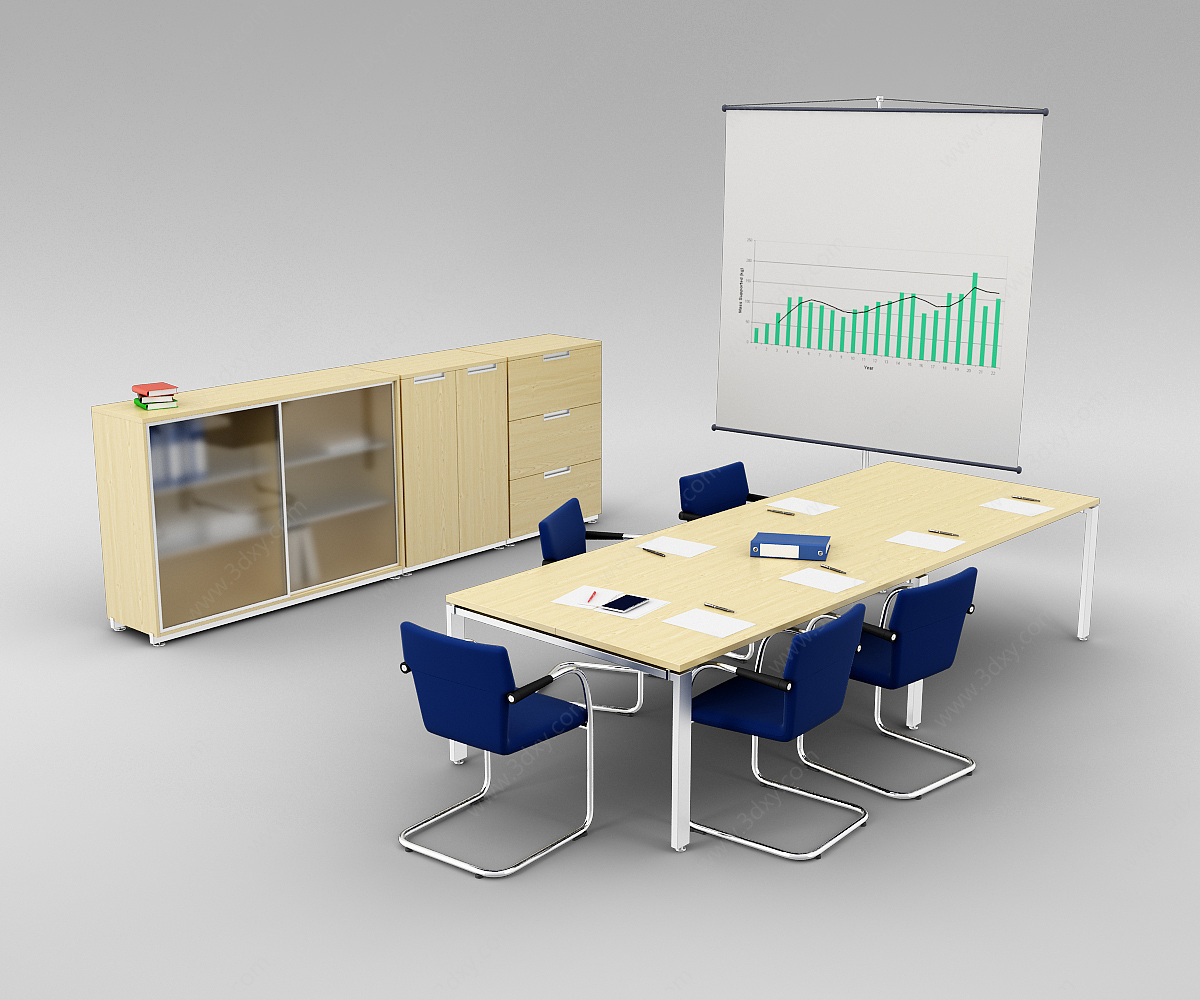 现代会议室桌椅家具组合3D模型