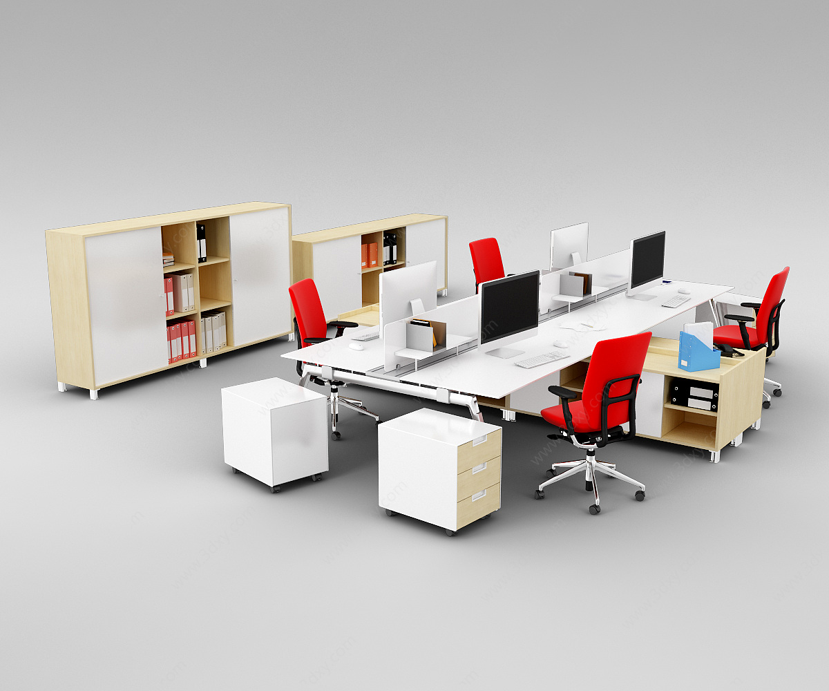 时尚精品办公室桌椅家具组合3D模型