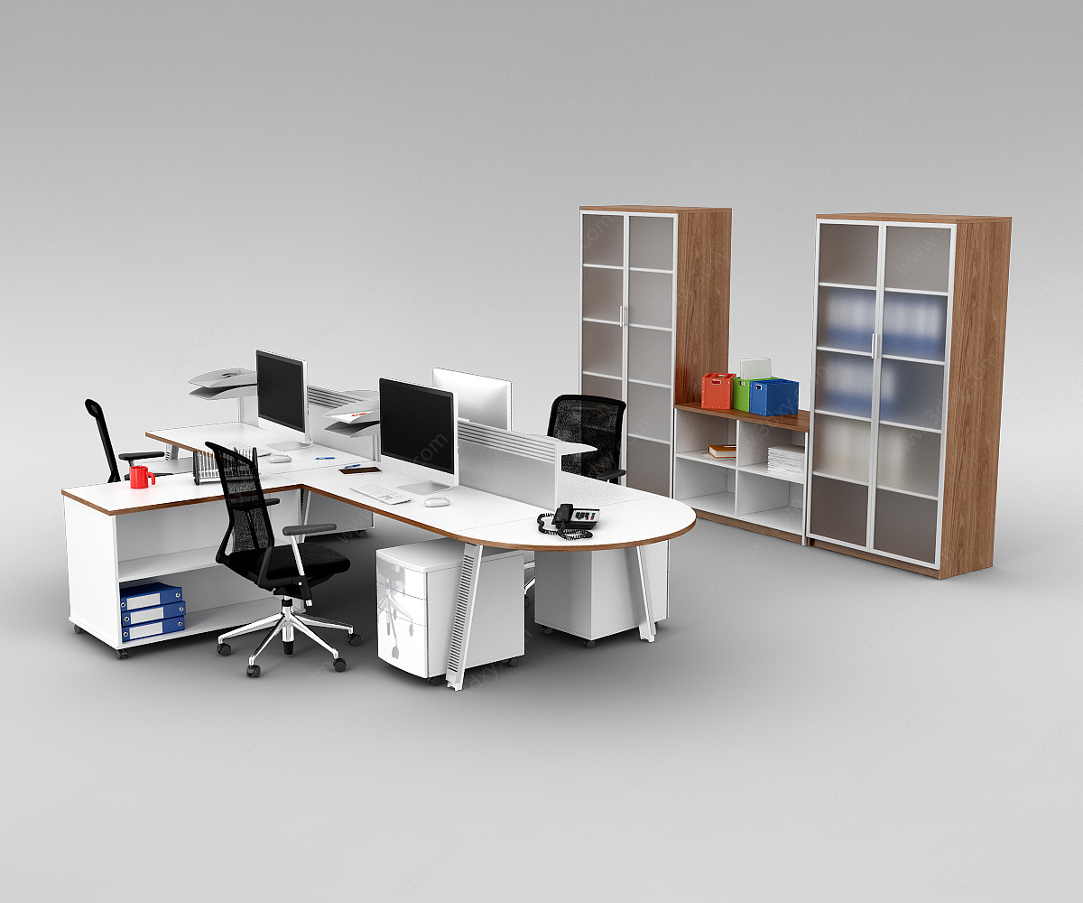 时尚办公室桌椅家具组合3D模型
