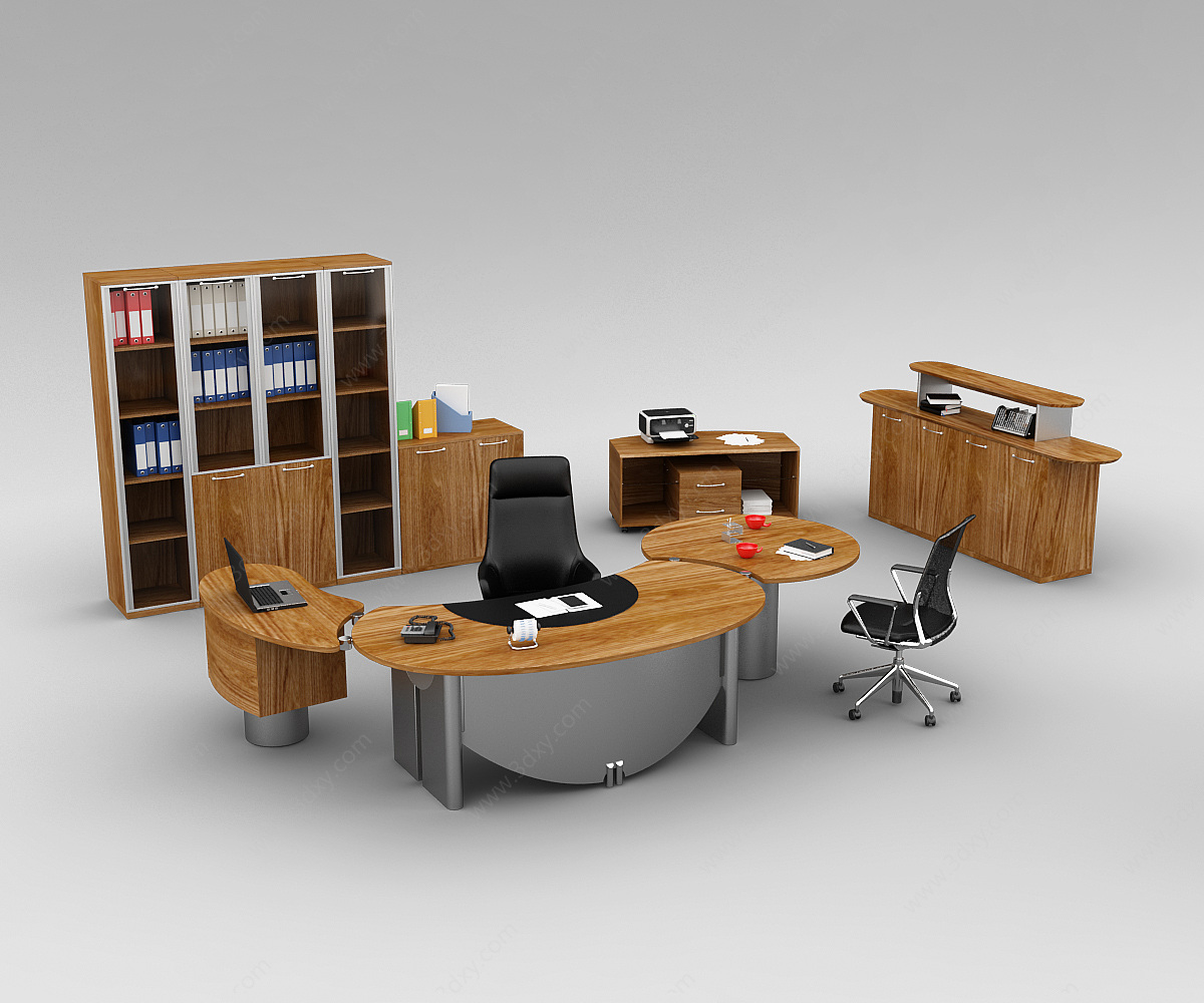 中式办公室家具办公桌整体3D模型