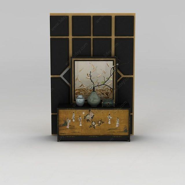 中式实木装饰柜储物柜3D模型