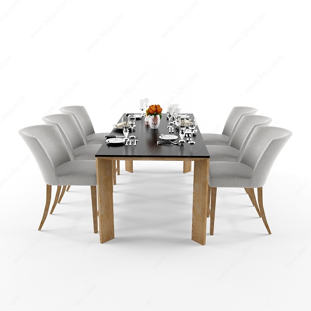 北欧时尚简约餐桌椅组合3D模型