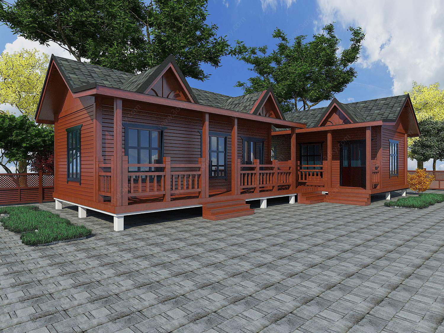 现代实木小木屋别墅3D模型
