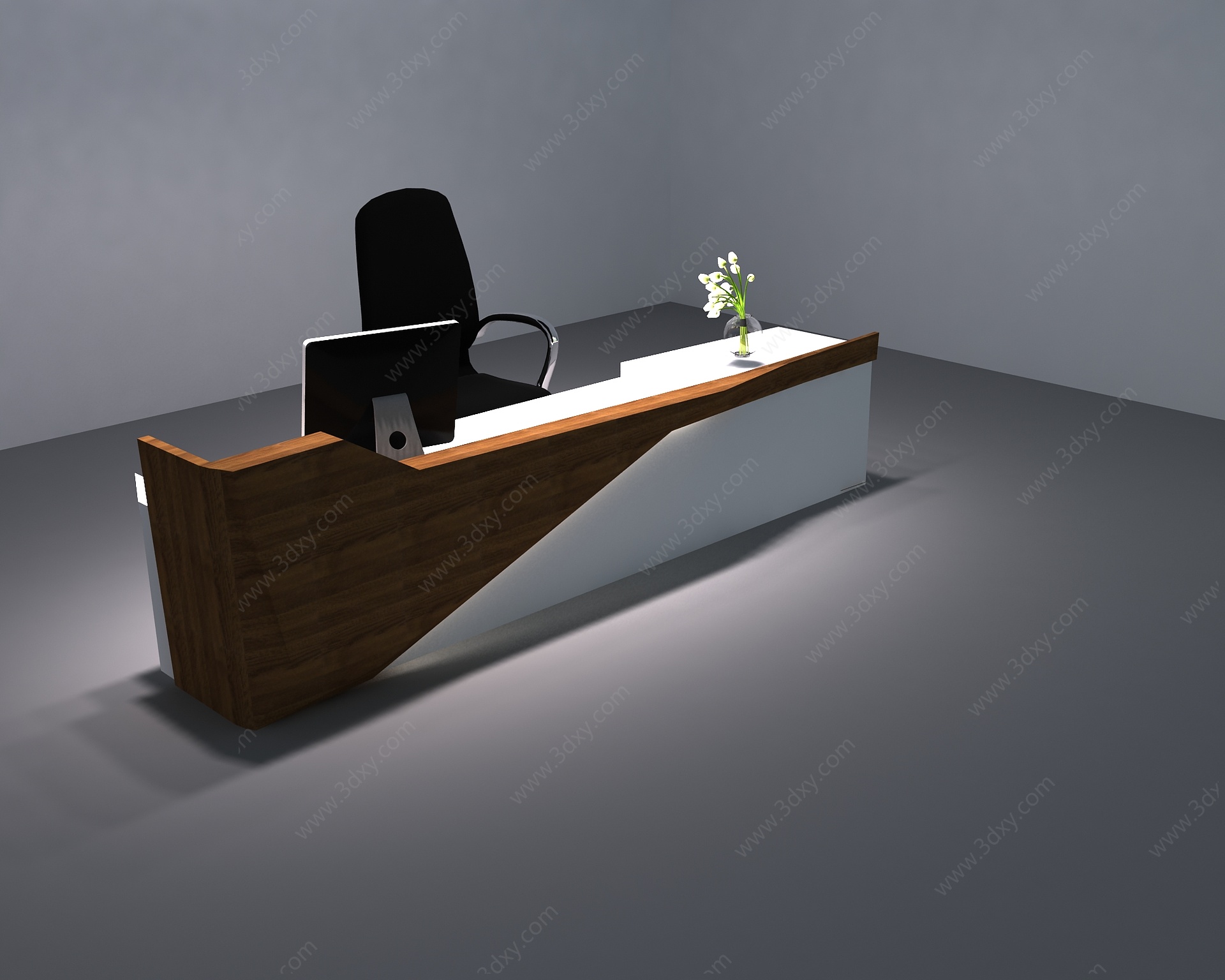 现代公司前台桌椅组合3D模型