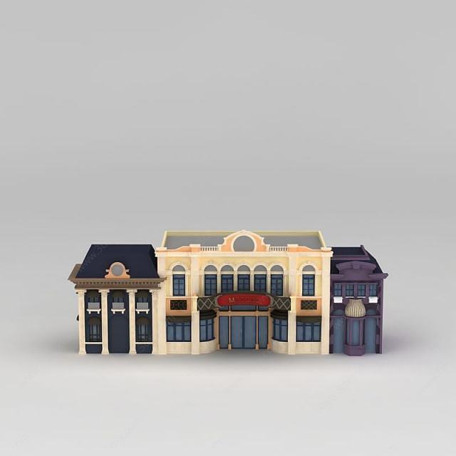 迪士尼乐园商业街欧式建筑3D模型