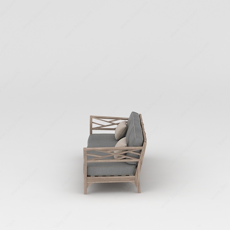 北欧简约实木长沙发3D模型