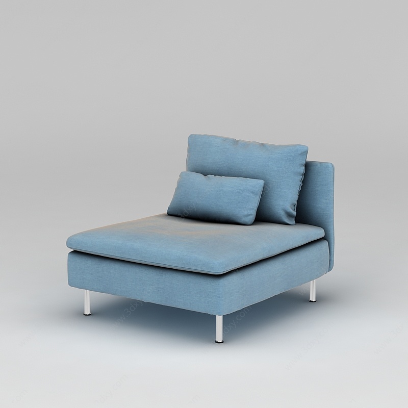 北欧蓝色方形休闲沙发3D模型