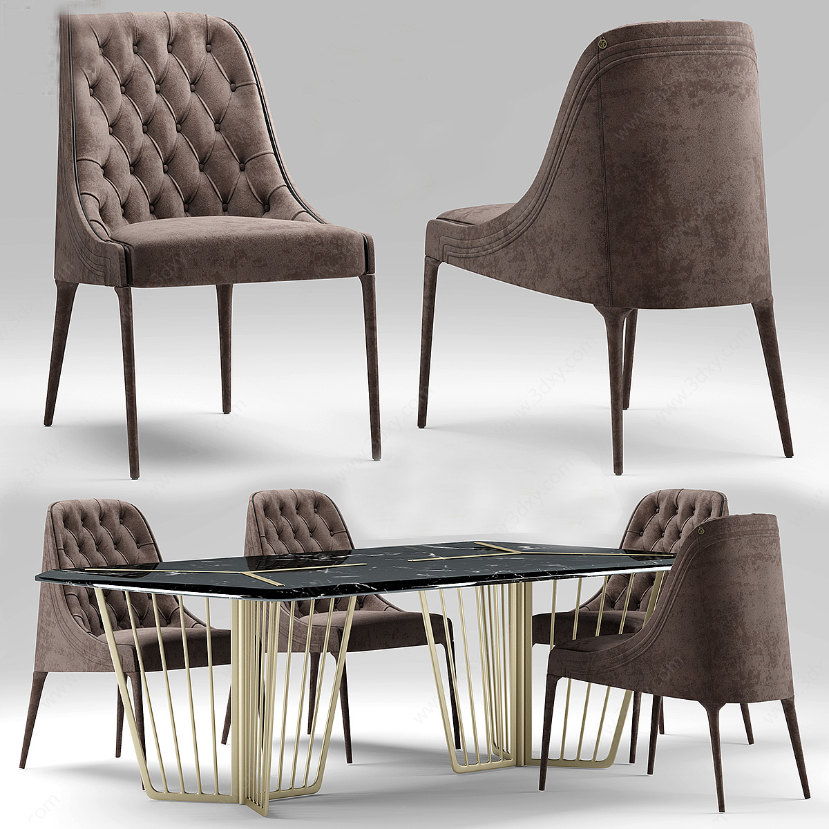高档咖啡色餐厅桌椅组合3D模型
