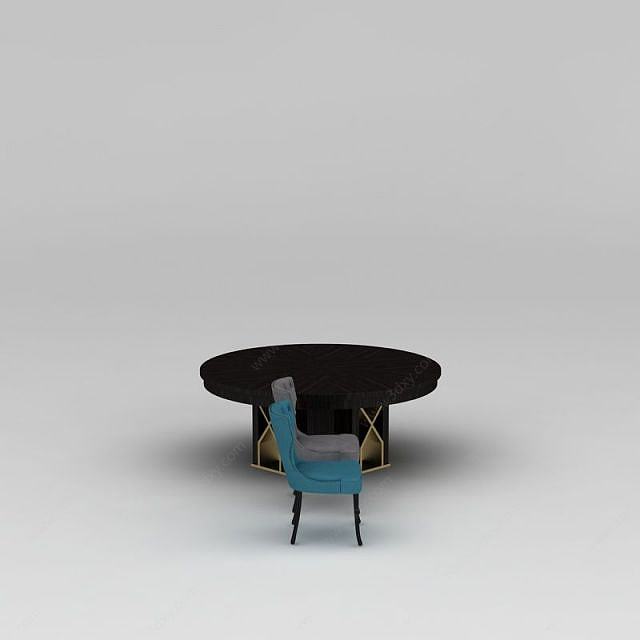 简欧圆形餐厅桌椅组合3D模型