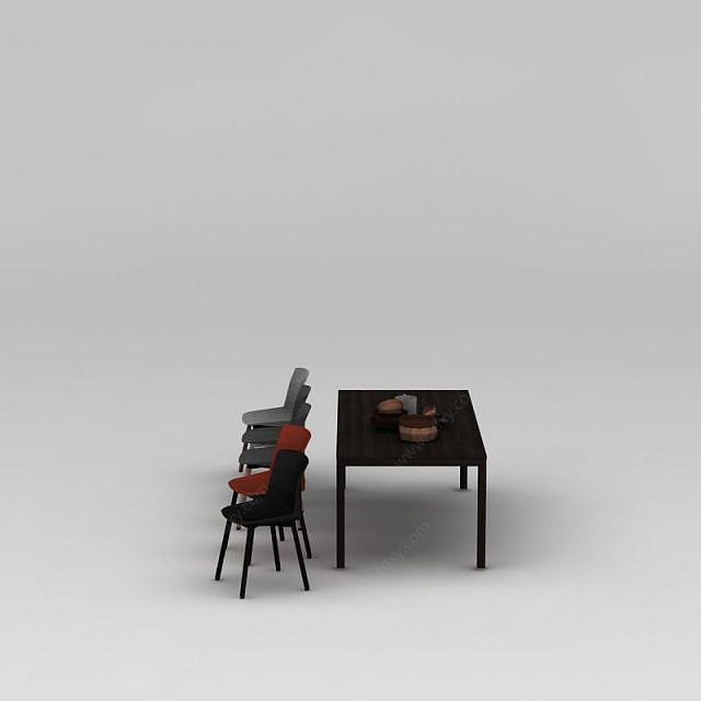 北欧餐厅桌椅组合3D模型