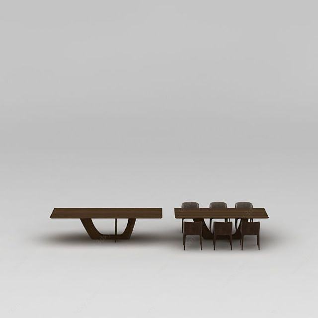 中式实木餐桌椅组合3D模型